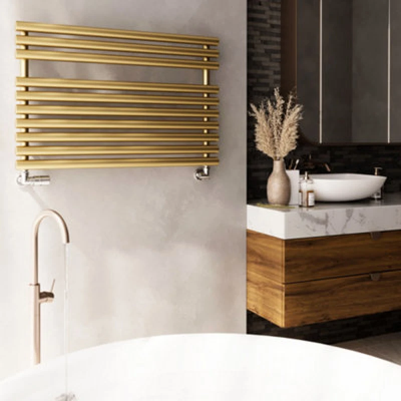 Image of Terma Rolo Brass Effect Electric & Gas Flat Towel Warmer (W)900mm X (H)590mm