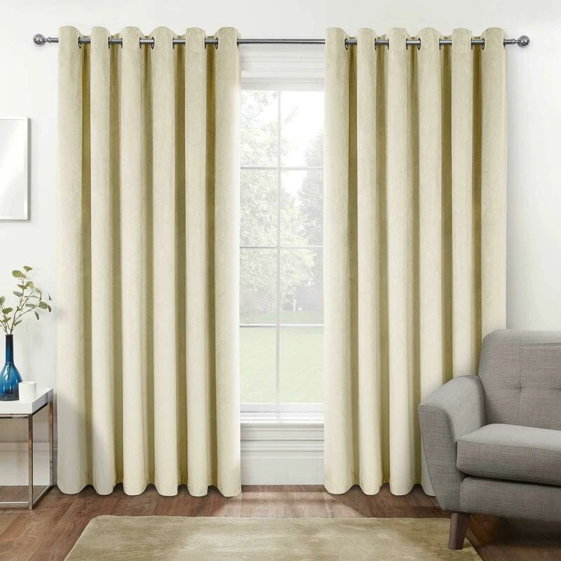 Image of Homescapes Thermal 100% Blackout Velvet Curtains in Cream Size: 167cm width x 183cm drop Cream Unisex 167cm width x 183cm drop