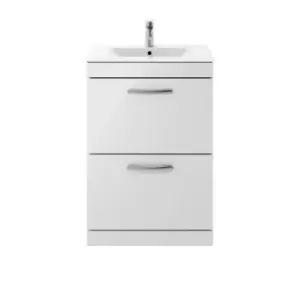 Image of Nuie Athena 600 Floor Standing 2-drawer Vanity & Minimalist Basin - Gloss Grey Mist