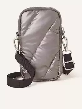 Image of Accessorize Metallic Quilted Phone Bag, Grey, Women