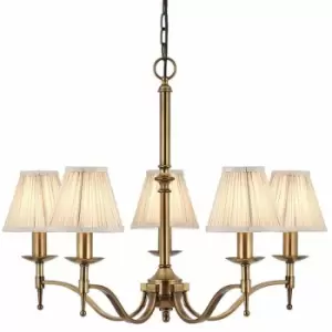 Image of Avery Ceiling Pendant Chandelier Light 5 Lamp Antique Brass & Beige Pleat Shade