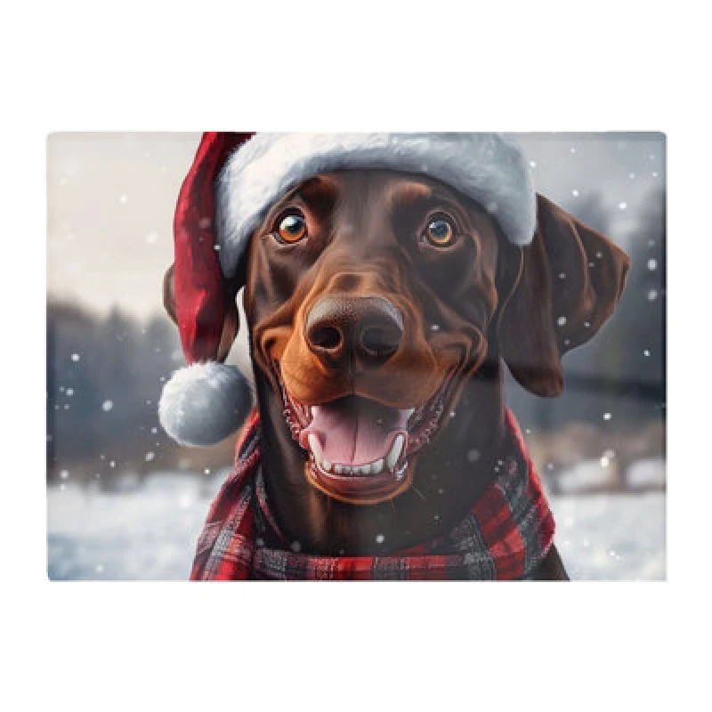Image of Warren Reed Designer Snowy Christmas Brown Doberman Glass Chopping Board