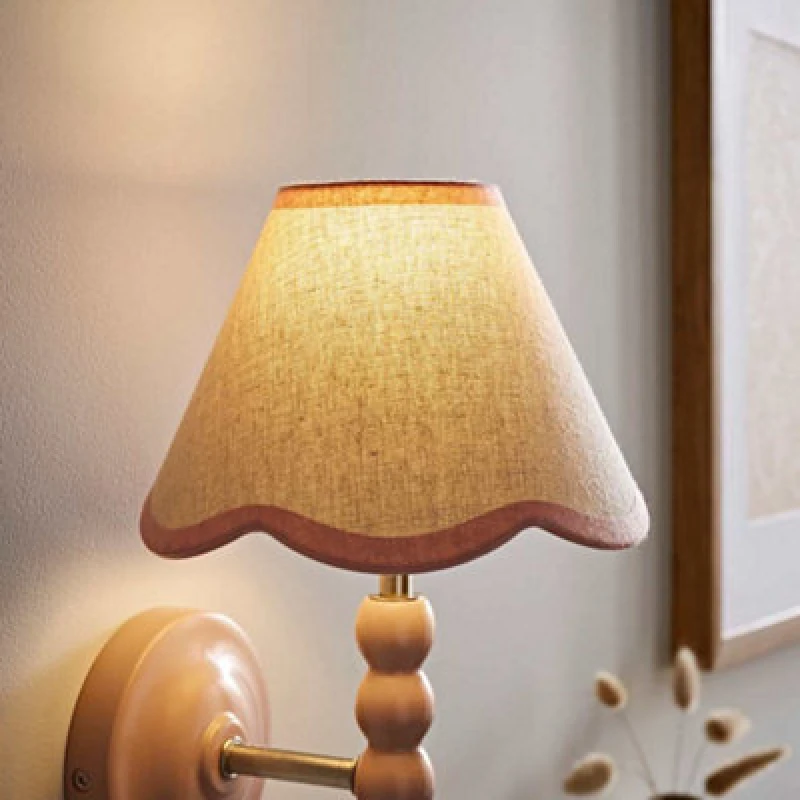 Image of Valuelights Florie Linen Pink Scallop Trim Mini Lamp Shade (D)19Cm