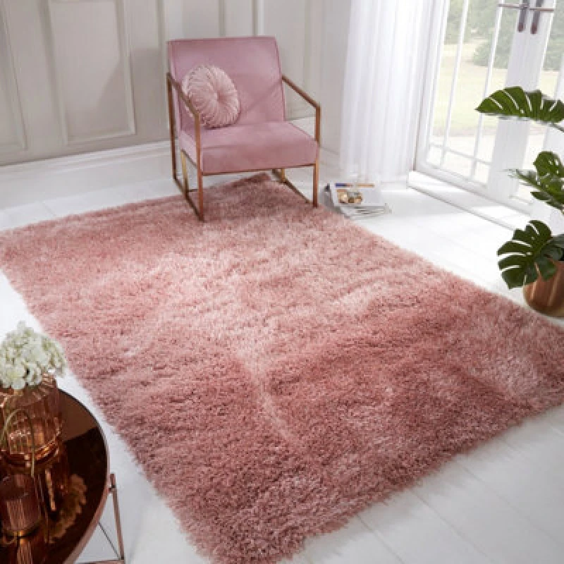 Image of Blush Modern Plain Shaggy Sparkle Rug For Bedroom & Living Room-60Cm X 110Cm