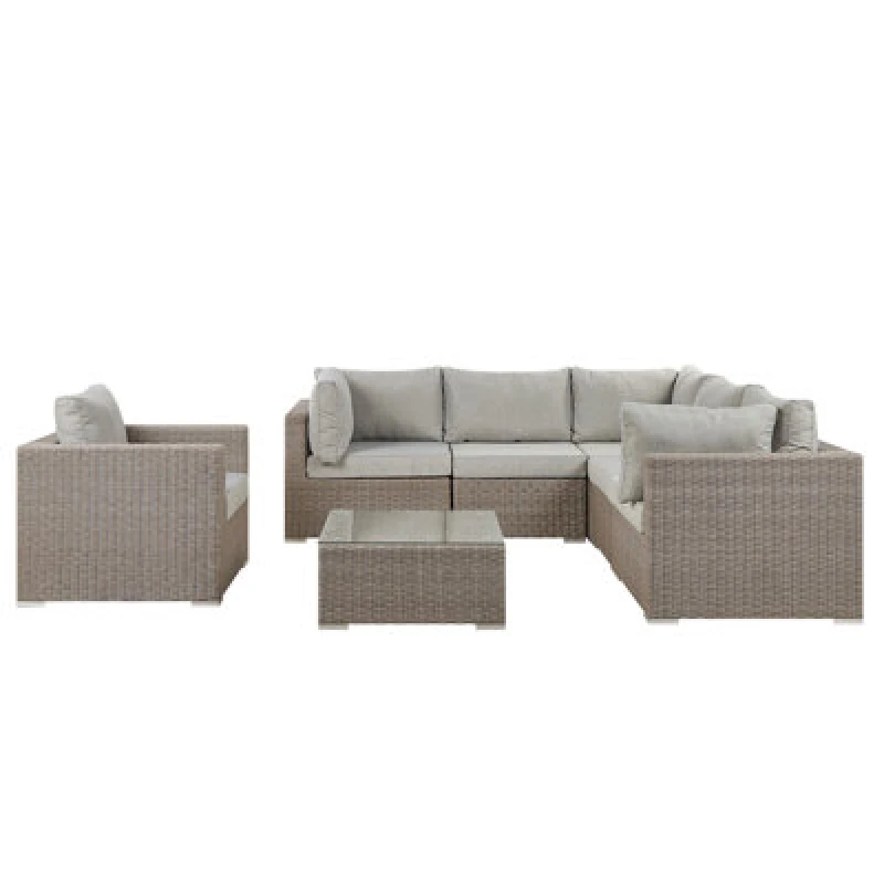 Image of Beliani Garden Lounge Set With Table 6 Seater Contare Left Hand Modular Pe Rattan Taupe