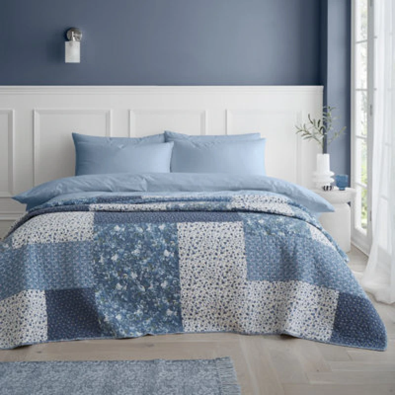 Image of Bianca Limited Edition Cotton Floral Patchwork Bedspread Bedspreads 220x230cm Blue 41800218000