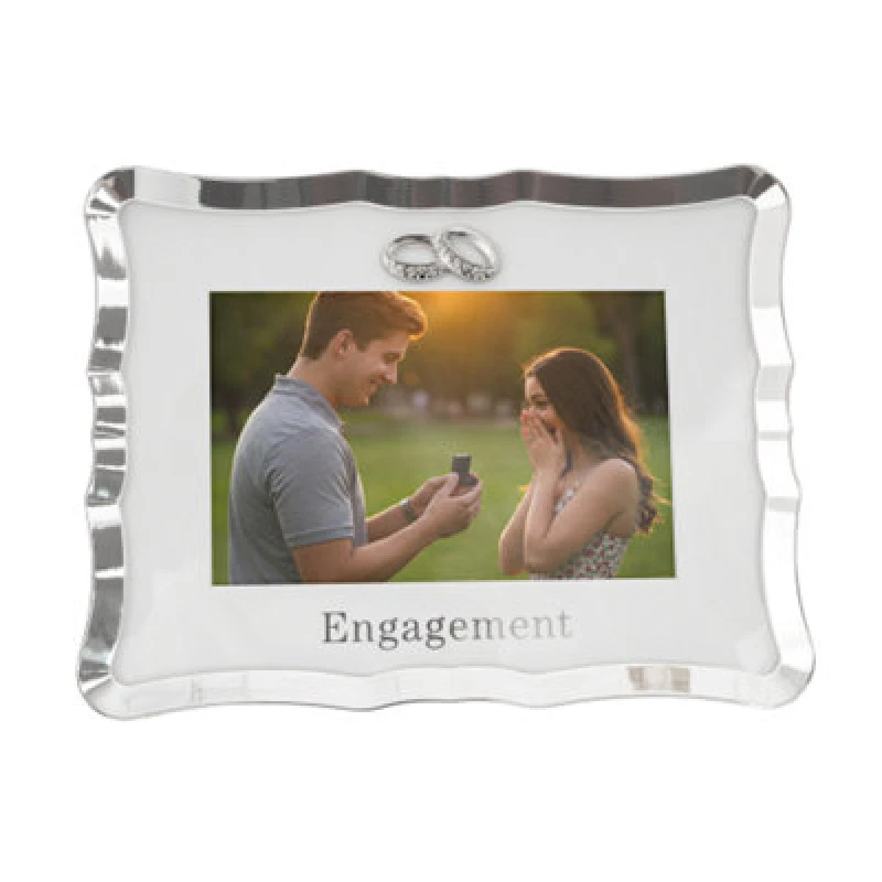 Image of Happy Homewares Modern Engagement Picture Frame In Silver Plating With Double Rings