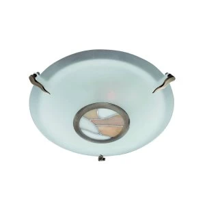 Image of Tiffany Flush Ceiling 2 Light Antique Brass with Frosted Glass, E27