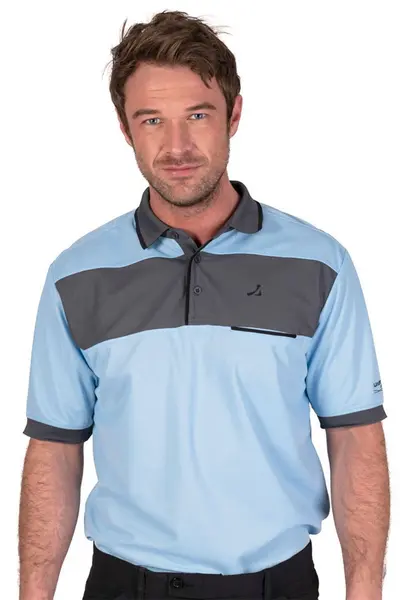 Image of Under Par Crease Resistant Contrast Panel Polo Shirt Light Blue