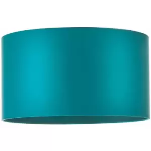 Image of 380mm Teal Satin Fabric Cylinder Lamp Shade - Rolled Edge - 10W E27 led