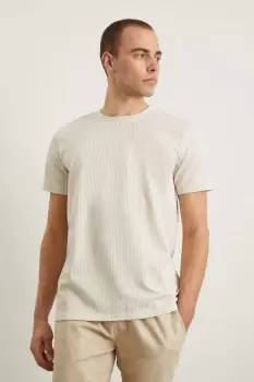 Image of Mens Slim Fit Charcoal Short Sleeve Tonal Stripe T-Shirt