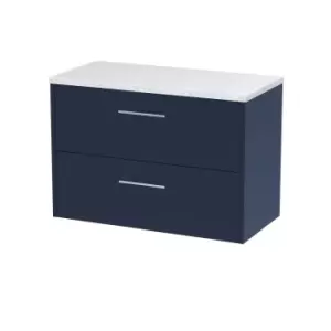 Image of Hudson Reed Juno 800mm Wall Hung 2 Drawer Vanity & Sparkling White Laminate Top - Electric Blue