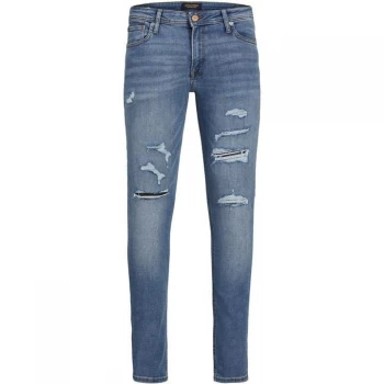 Image of Jack and Jones Ripped Skinny Jeans - Blue Denim