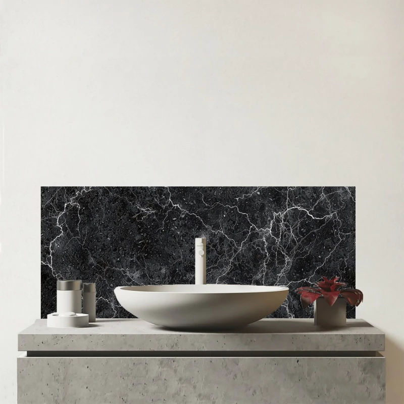 Image of Warren Reed - Designer Slate Grey Quartz Effect Glass Bathroom Splashback Grey Unisex