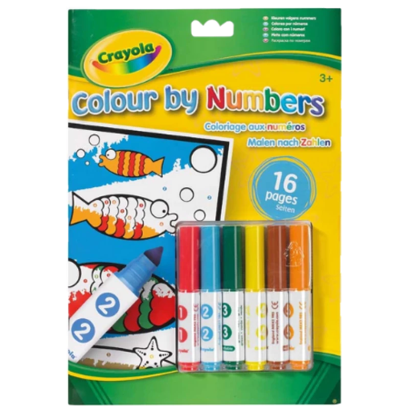 Image of Crayola Childrens Artist Pad with Colour By Numbers Book and Stickers with Markers Multi