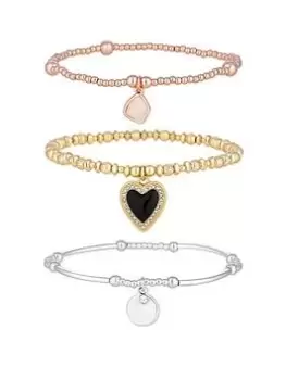 Image of Mood Two Tone Beaded Meaningful Charm 3 Pack Stretch Bracelet - Gift Boxed, Silver, Women
