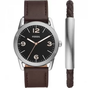 Image of Fossil Ledger Brown Leather Watch Set