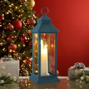 Image of Festive 39cm Blue Lantern With Battery Operated Candles