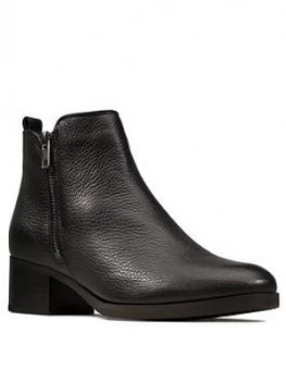 Image of Clarks Mila Sky Leather Block Heel Ankle Boot - Black Leather, Size 7, Women