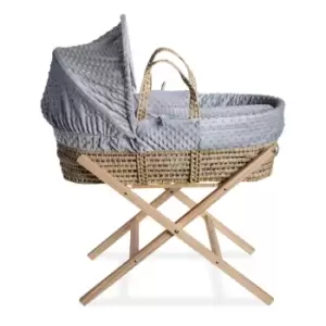 Image of Clair de Lune Dimple Palm Moses Basket in Grey & Natural Folding Stand - Grey