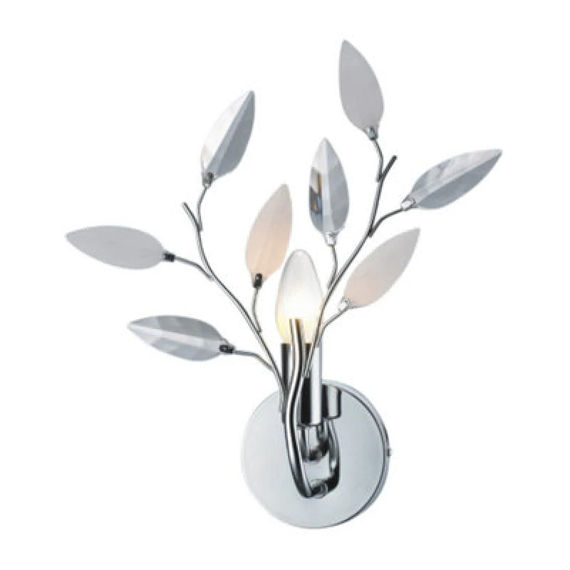 Image of Happy Homewares Modern Birch Chrome Wall Light Fixture With Clear And White Leaves