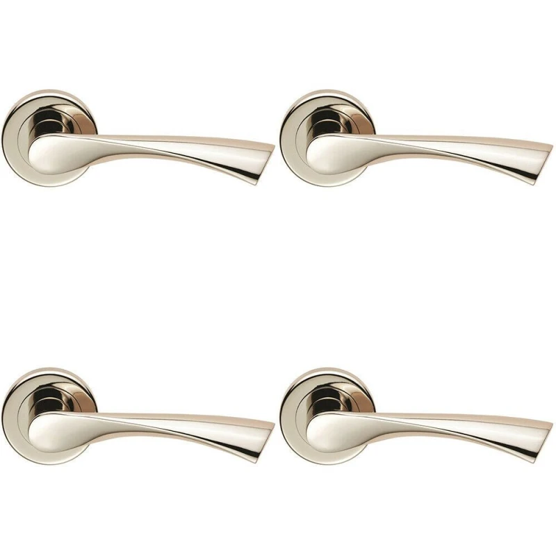 Image of Loops 4x PAIR Angular Twisted Handle on Round Rose Concealed Fix Polished Nickel Metallics