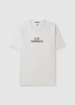 Image of C.P. Company Mens Mercerized Jersey 30/2 Twisted Logo T-Shirt In Gauze White