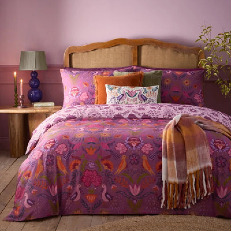 Image of Broderie Floral Reversible Duvet Cover Set Damson, Damson / Single