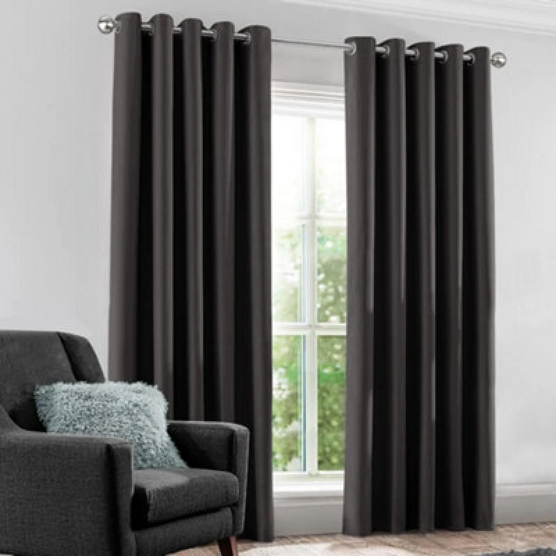 Image of Velosso Modern Blackout Curtains Thermal Ring Top - High-Quality in Charcoal Size: 229cm width x 175cm drop Charcoal Unisex 229cm width x 175 cm