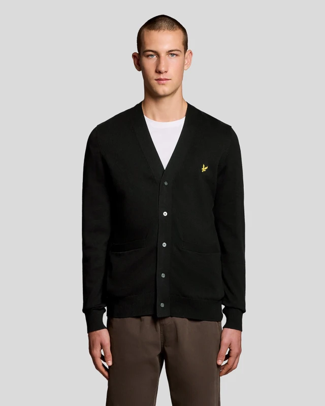 Image of Lyle & Scott Mens Cotton V-Neck Cardigan in Black