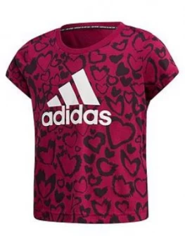 Image of adidas Girls Must Have Graphic T-Shirt - Purple, Size 7-8 Years, Women