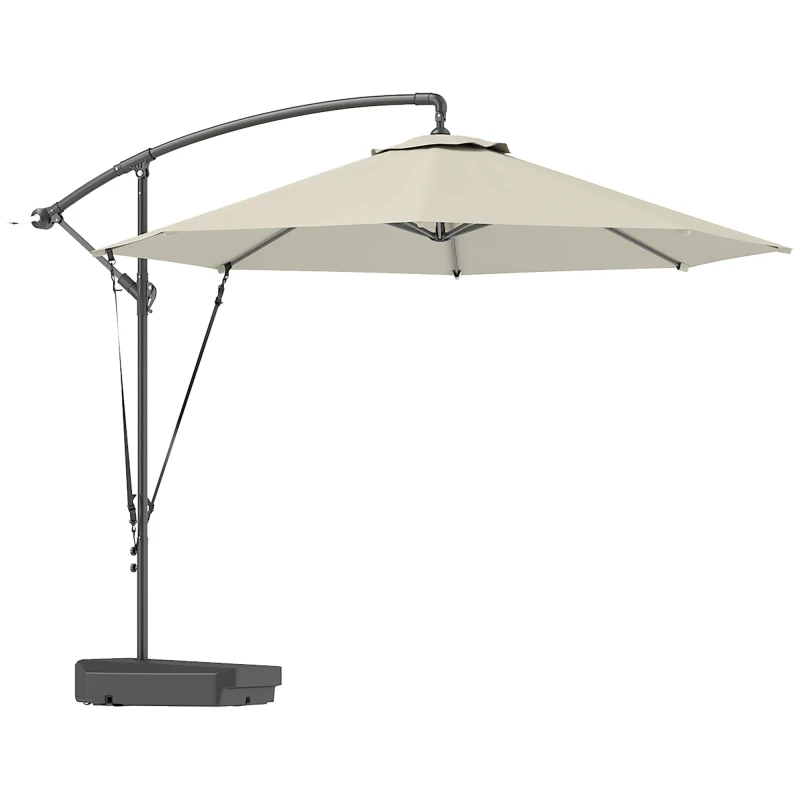 Image of Outsunny Garden Cantilever Parasol with Cover Weighted Base Wind Strap Cream Cream