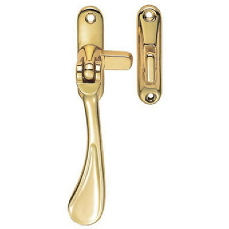 Image of Loops Spoon End Reversible Casement Window Fastener 124mm Length Polished Brass Metallics