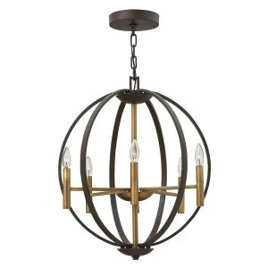 Image of 6 Light Spherical Ceiling Pendant Chandelier Bronze, E14