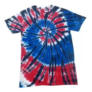 Image of Colortone Womens/Ladies Rainbow Tie-Dye Short Sleeve Heavyweight T-Shirt (S) (Independence)