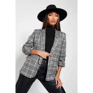 Image of I Saw It First Grey Check Ruched Sleeve Blazer - Black