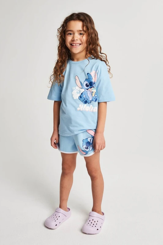 Image of Brand Threads Lilo & Stitch Stitch Sweater & Shorts Set in Blue Size: 5-6 Years Blue Unisex 5-6 Years