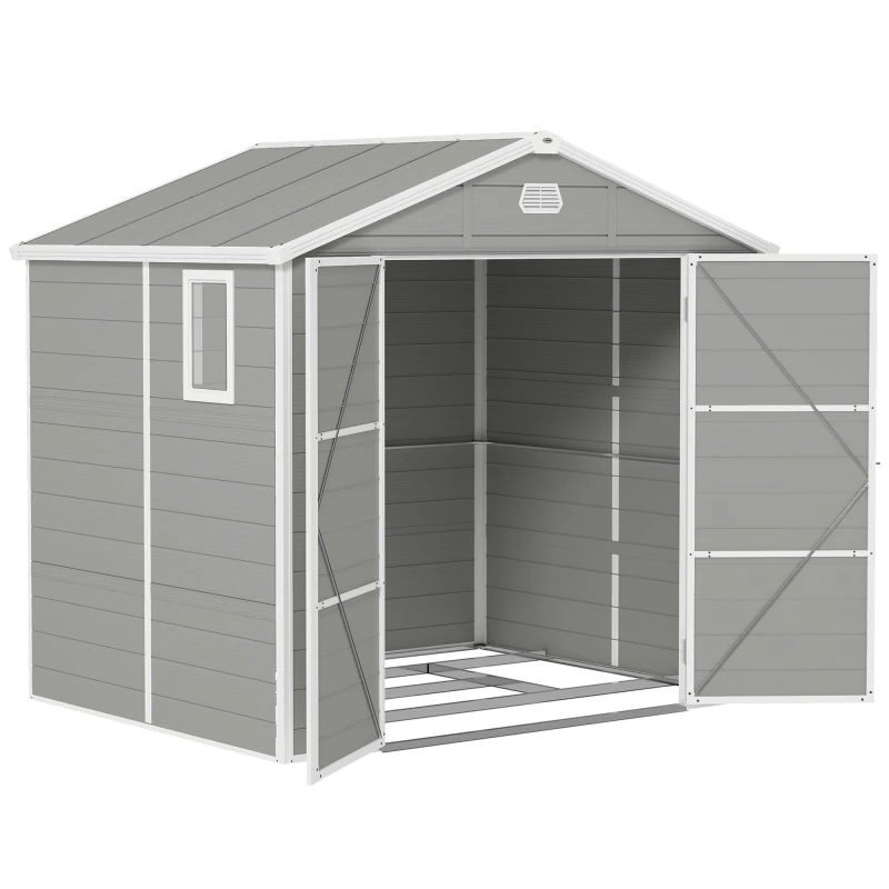 Image of Outsunny 8 x 6ft Garden Shed Storage w/ Foundation Kit - Vents - Light Grey TJ Hughes 5061025099931