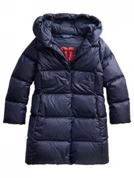 Image of Ralph Lauren Girls Long Down Padded Coat - Navy