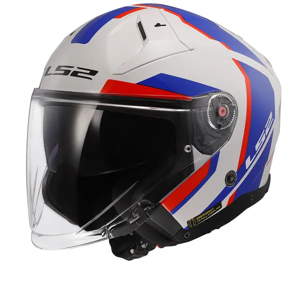 Image of LS2 OF603 Infinity II Focus White Blue Red 06 Jet Helmet Size S