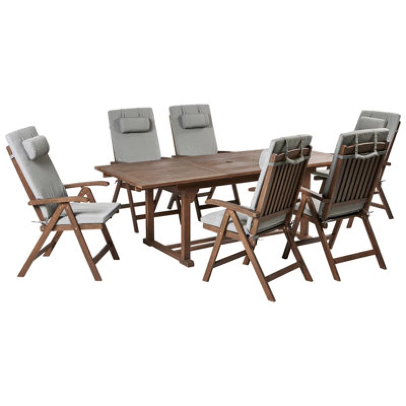 Image of Beliani Garden Dining Set 6 Seater Amantea Premium Acacia Wood Grey Melange