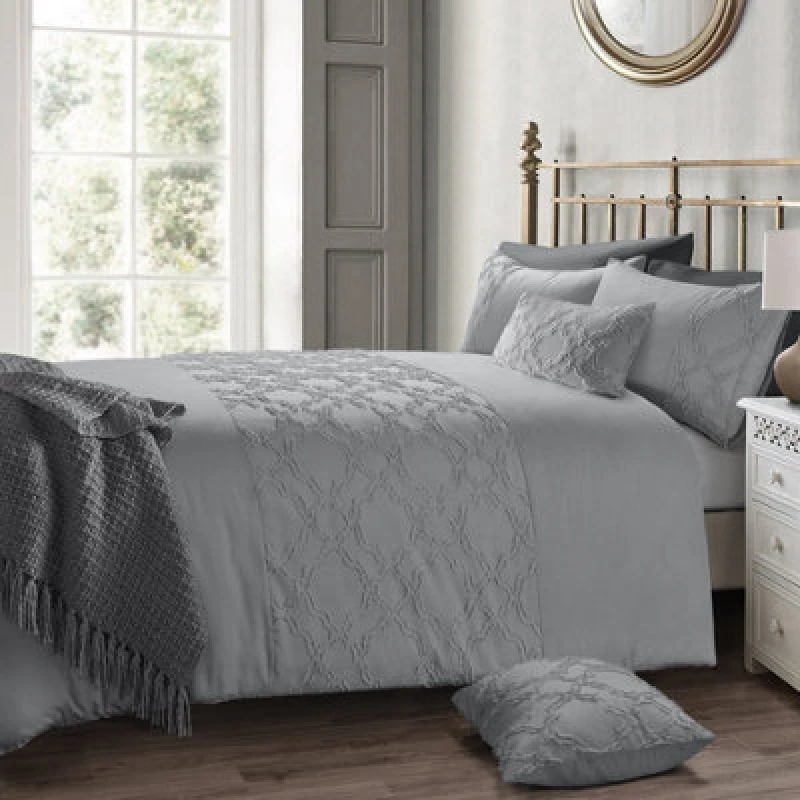 Image of Velosso Chic Home Style Tufted Duvet Cover & Pillowcase Set - Wrinkle-Resistant Modern Bedding Set - Machine Washable - Grey