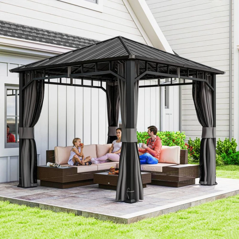 Image of Outsunny 3 x 3(m) Hardtop Gazebo with Galvanised Steel Roof and Sides Dark Grey