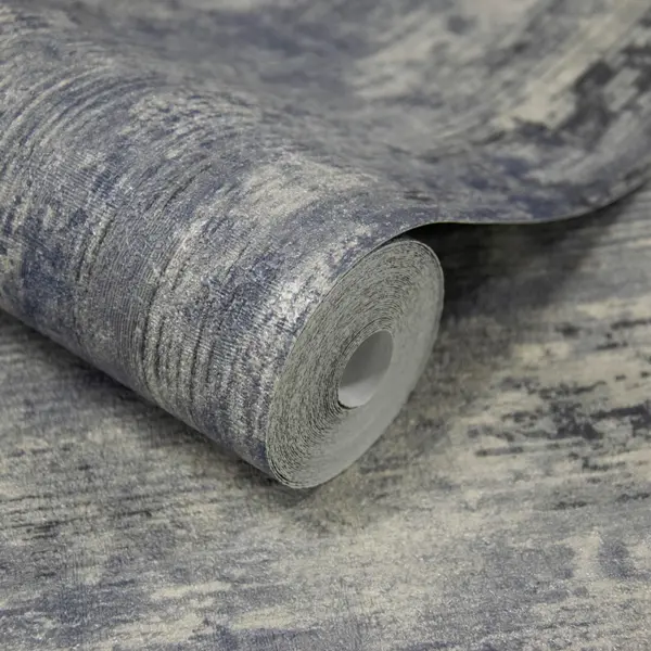 Image of Grandeco Vincenzo Distressed Luxury Italian plaster Wallpaper Dark Navy