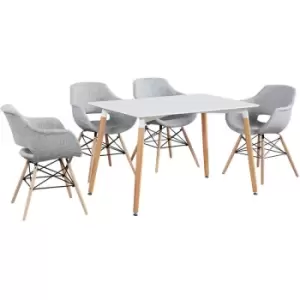 Image of Olivia Halo Dining Set Includes a White Dining Table & Set of 4 Light Grey Fabric Chairs - Light Grey