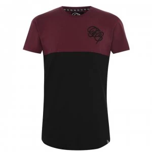 Image of Fabric Embroidered Panel T Shirt Mens - Black/Burgundy