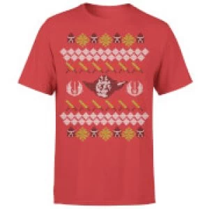 Image of Star Wars Christmas Yoda Face Sabre Knit Red T-Shirt - S - Red