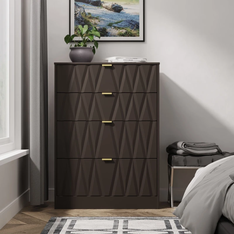Image of Studio Las Vegas 4 Drawer Deep Chest with Gold Handles Chest of Drawers Large Grey 39312902140