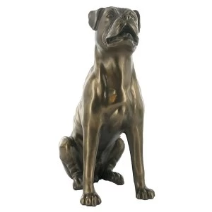 Image of Boxer Dog Sitting Cold Cast Bronze Sculpture 23cm