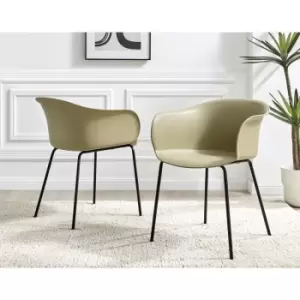 Image of Set of 2 Furniturebox Harper Taupe Dining Chair Black Legs Modern Minimalist Industrial Chic Plastic Streamline Powder Coated